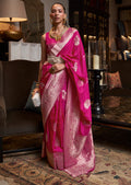 Ruby Pink Zari Woven Pure Khaddi Banarasi Georgette Saree