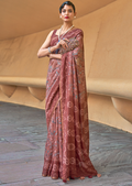 Brick Brown Woven handloom Chanderi Cotton Saree