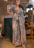 Grey Woven Handloom Pure Linen Saree