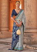 White & Blue Woven Patola Silk Saree
