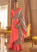 Grey Copper Zari Woven Pure Handloom Banarasi Silk Saree