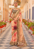 Peach Woven Chiffon Patola Saree