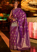 Purple Zari Woven Pure Handloom Banarasi Silk Saree