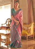 Crepe Pink Copper Zari Woven Pure Handloom Banarasi Silk Saree