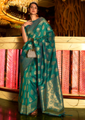 Jade Green Zari Woven Pure Handloom Banarasi Silk Saree