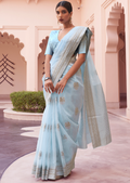 SKY BLUE WOVEN PURE HANDLOOM LINEN SAREE