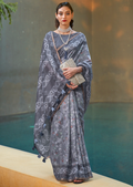Deep Grey Woven handloom Chanderi Cotton Saree