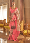 Pearl White Copper Zari Woven Pure Handloom Banarasi Silk Saree