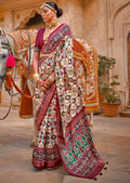 Maroon Red & White Woven Patola Silk Saree