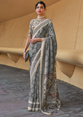 Dove Grey Woven handloom Chanderi Cotton Saree