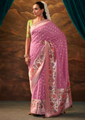 Wild Orchid Pink Zari & Resham Woven Designer Banarasi Silk Saree