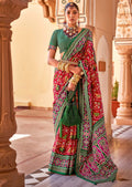 Red & Green Woven Patola Silk Saree