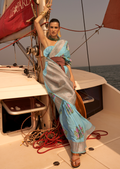 Sky Blue Woven Pure Handloom Chinon Chiffon Banarasi Saree