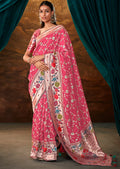 Cerise Pink Zari & Resham Woven Designer Banarasi Silk Saree