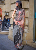 Black Woven Digital Printed Crepe Silk Saree
