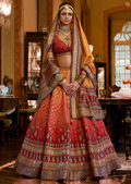 Red & Yellow Woven Traditional Rajwadi Patola Silk Lehenga