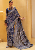 NAVY BLUE WOVEN CHIKANKARI LUCKNOWI COTTON SAREE