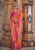 Mango Orange Zari Woven Kanjivaram Paithani Silk Saree