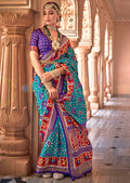 Deep Sky Blue Woven Patola Silk Saree