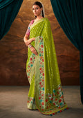 Parrot Green Zari & Resham Woven Designer Banarasi Silk Saree