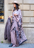 Heather Purple Woven Digital Printed Pure Satin Crepe Silk Saree
