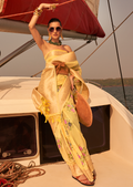 Lime Yellow Woven Pure Handloom Chinon Chiffon Banarasi Saree