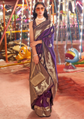 Plum Purple Woven Handloom Kanjivaram Banarasi Silk Saree