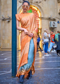 Orange Woven Digital Printed Crepe Silk Saree