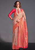 Peach Resham Woven Kashmiri Jamewar Silk Saree