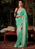 Mint Green Woven Pure Viscose Dola Silk Banarasi Saree