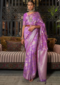Violet Zari Woven Pure Handloom Linen Silk Saree