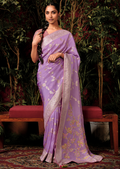Periwinkle Purple Woven Pure Viscose Dola Silk Banarasi Saree