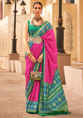 Deep Pink & Green Woven Patola Silk Saree