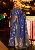 Ink Blue Zari Woven Pure Handloom Banarasi Silk Saree