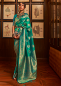 TURQUOISE GREEN ZARI WOVEN HANDLOOM BANARASI SILK SAREE