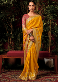 Golden Yellow Woven Pure Viscose Dola Silk Banarasi Saree