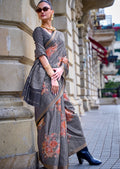 Grey Woven Digital Printed Crepe Silk Saree