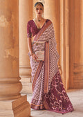 White & Brown Woven Patola Silk Saree