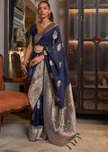 Navy Blue Zari Woven Pure Khaddi Banarasi Georgette Saree
