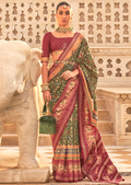 Olive Green Woven Royal Traditional Patola Silk Saree