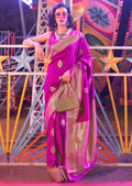 Magenta Pink Woven Handloom Kanjivaram Banarasi Silk Saree