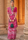 White & Pink Woven Patola Silk Saree