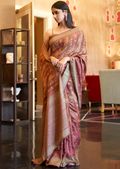 Dusty Rose Woven Pure Handloom Khaddi Jute Silk Saree