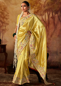 Canary Yellow Zari Woven Heavy Embroidered Designer Kanjivaram Silk Saree