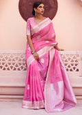 PINK WOVEN PURE HANDLOOM LINEN SAREE