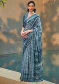 Steel Blue Woven handloom Chanderi Cotton Saree