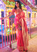 Coral Red Woven Handloom Kanjivaram Banarasi Silk Saree