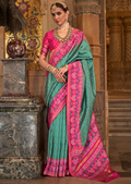 Teal Green Woven Royal Traditional Patola Silk Saree
