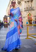 Blue Woven Digital Printed Crepe Silk Saree