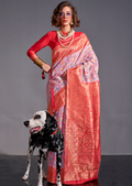 Lavender Pink Resham Woven Kashmiri Jamewar Silk Saree